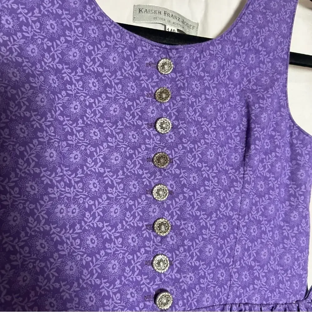 Vintage Kaiser Franz Josef Made in Austria 100% Cotton Purple Dress Size 140‎